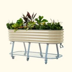 Elevated Rolling Self-Watering Garden Bed(Elevated Rolling Self Watering Garden Bed) -Pepper Joe shop elevated garden bed 2x6ft pearl white